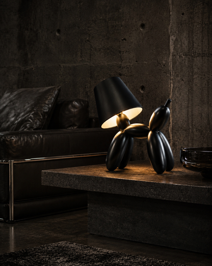 Black BAD DOG sculptural lamp in a brutalist interior