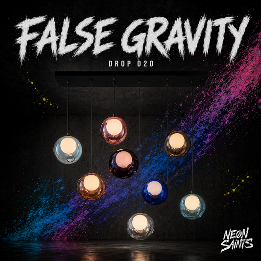 FALSE GRAVITY campaign artwork — Neon Saints DROP 020