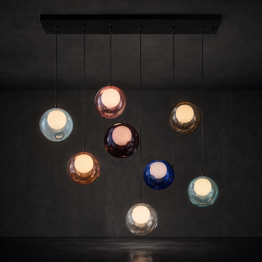 FALSE GRAVITY seven-light globe pendant — Neon Saints DROP 020