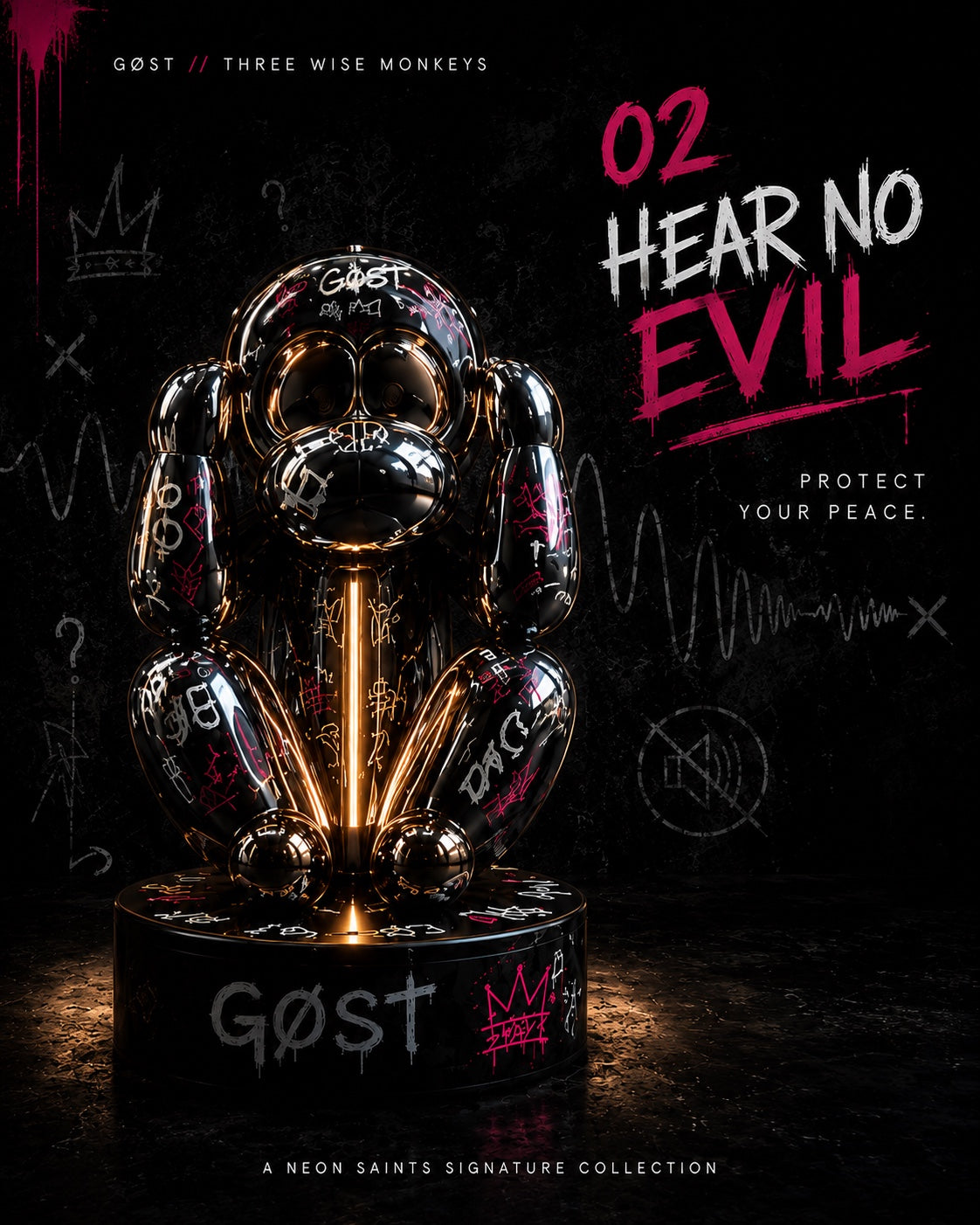 GØST Hear No Evil illuminated monkey sculpture