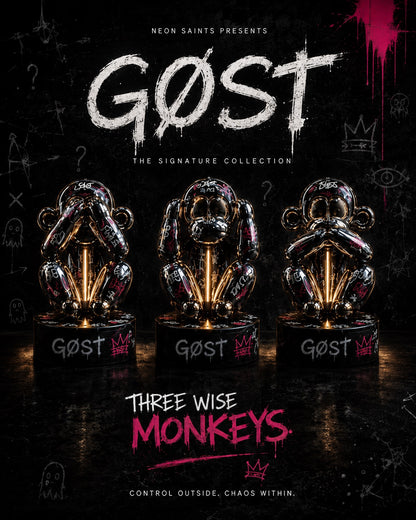 GØST Three Wise Monkeys complete illuminated sculpture set