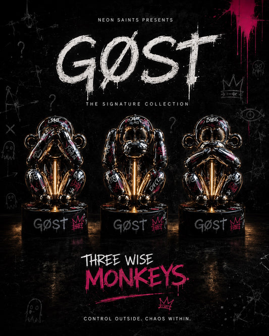 GØST Three Wise Monkeys complete illuminated sculpture set