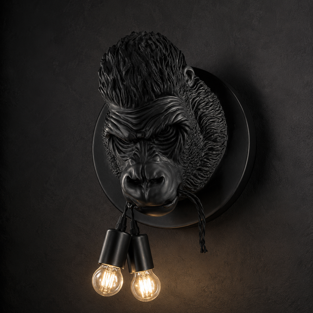 PRIMAL black gorilla wall sculpture lamp