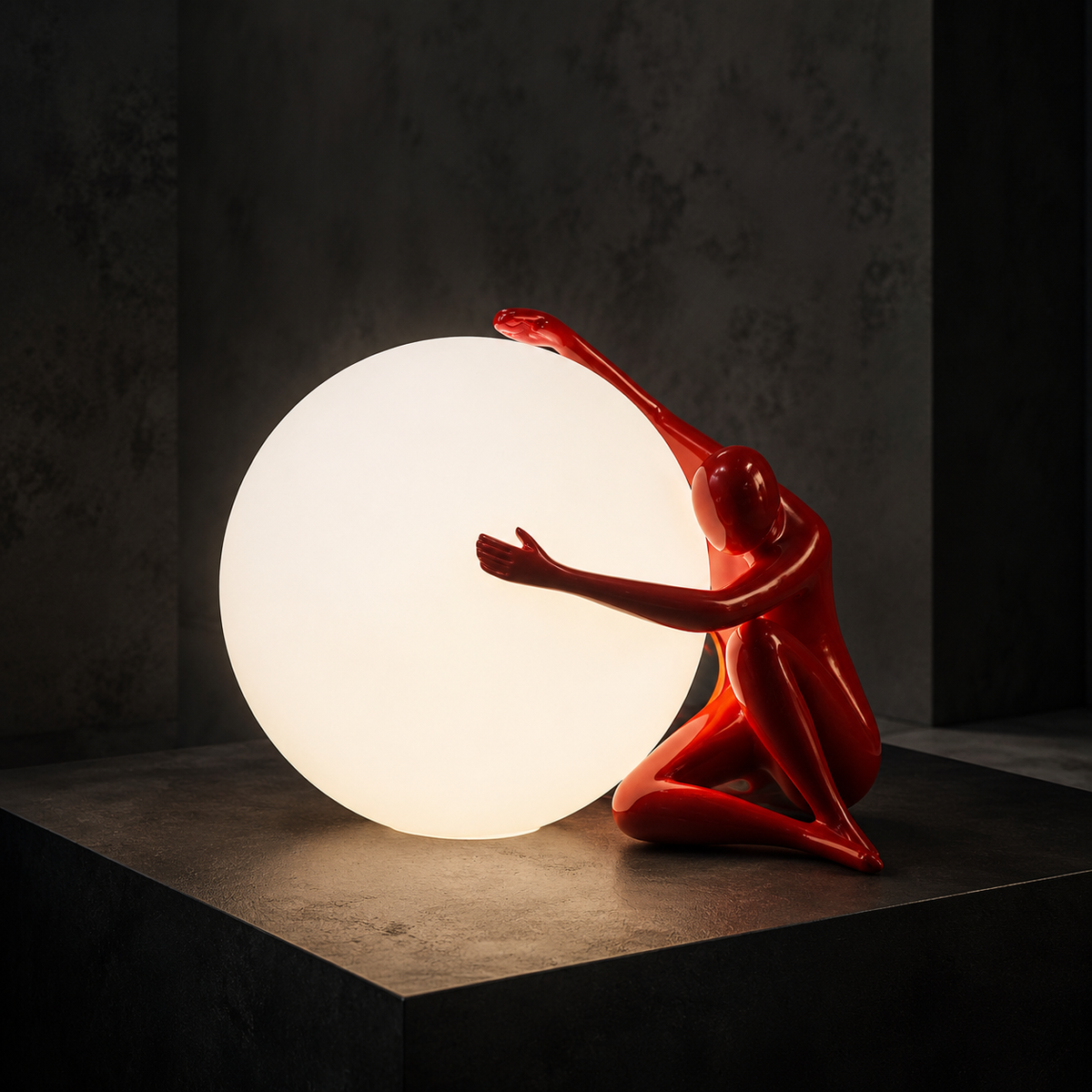 RED ORBIT red figure and illuminated orb table lamp