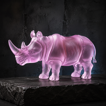 SOFT ARMOUR translucent rose rhino sculpture — product view