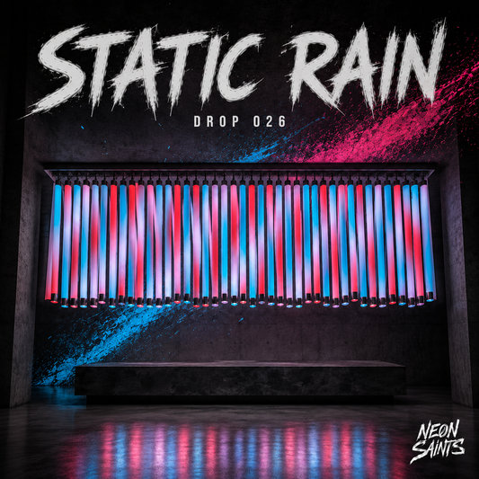 STATIC RAIN campaign artwork — Neon Saints DROP 026