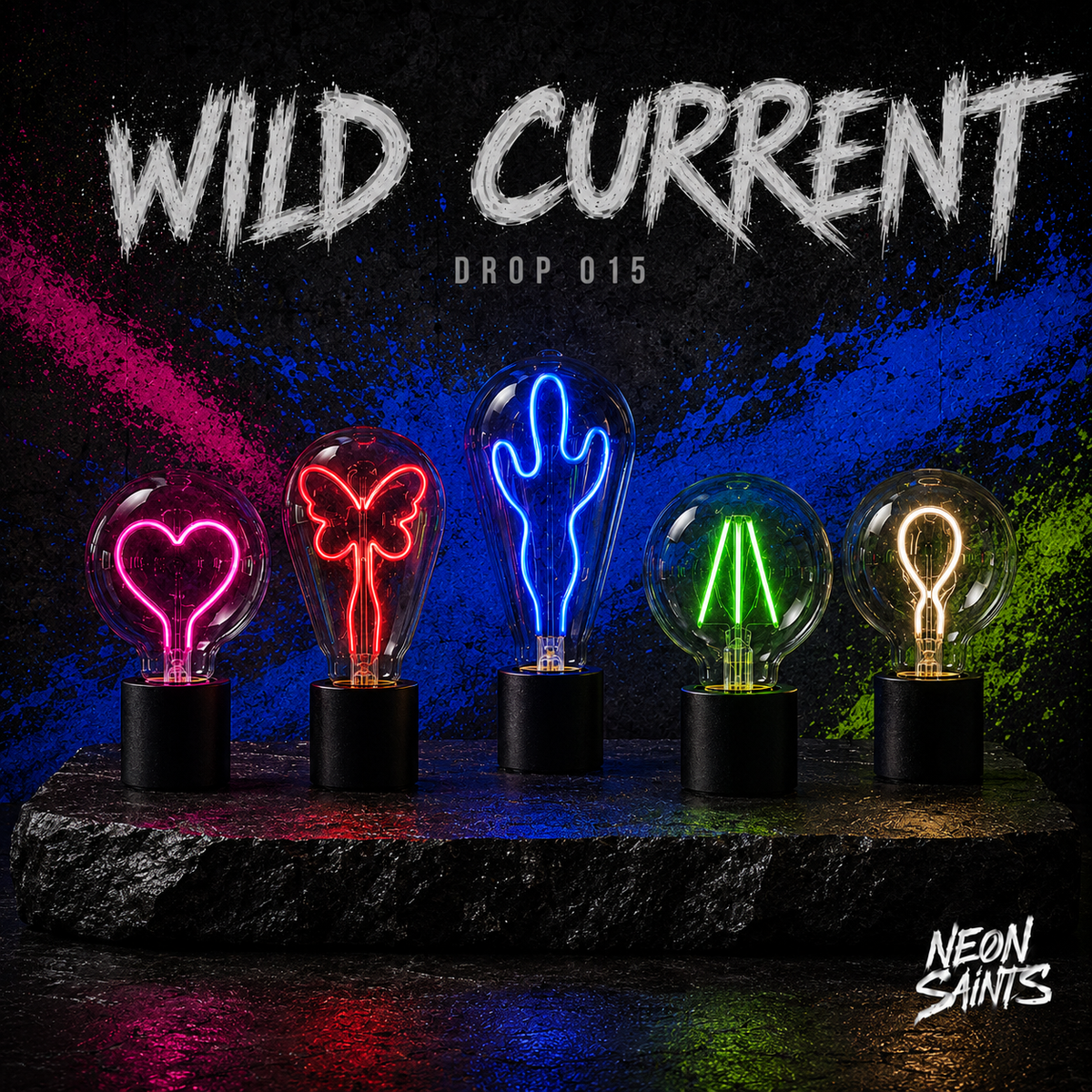 WILD CURRENT — DROP 015 Neon Saints campaign artwork
