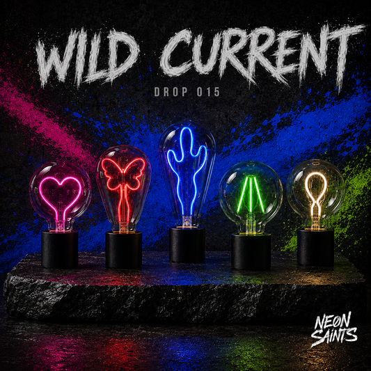 WILD CURRENT — DROP 015 Neon Saints campaign artwork